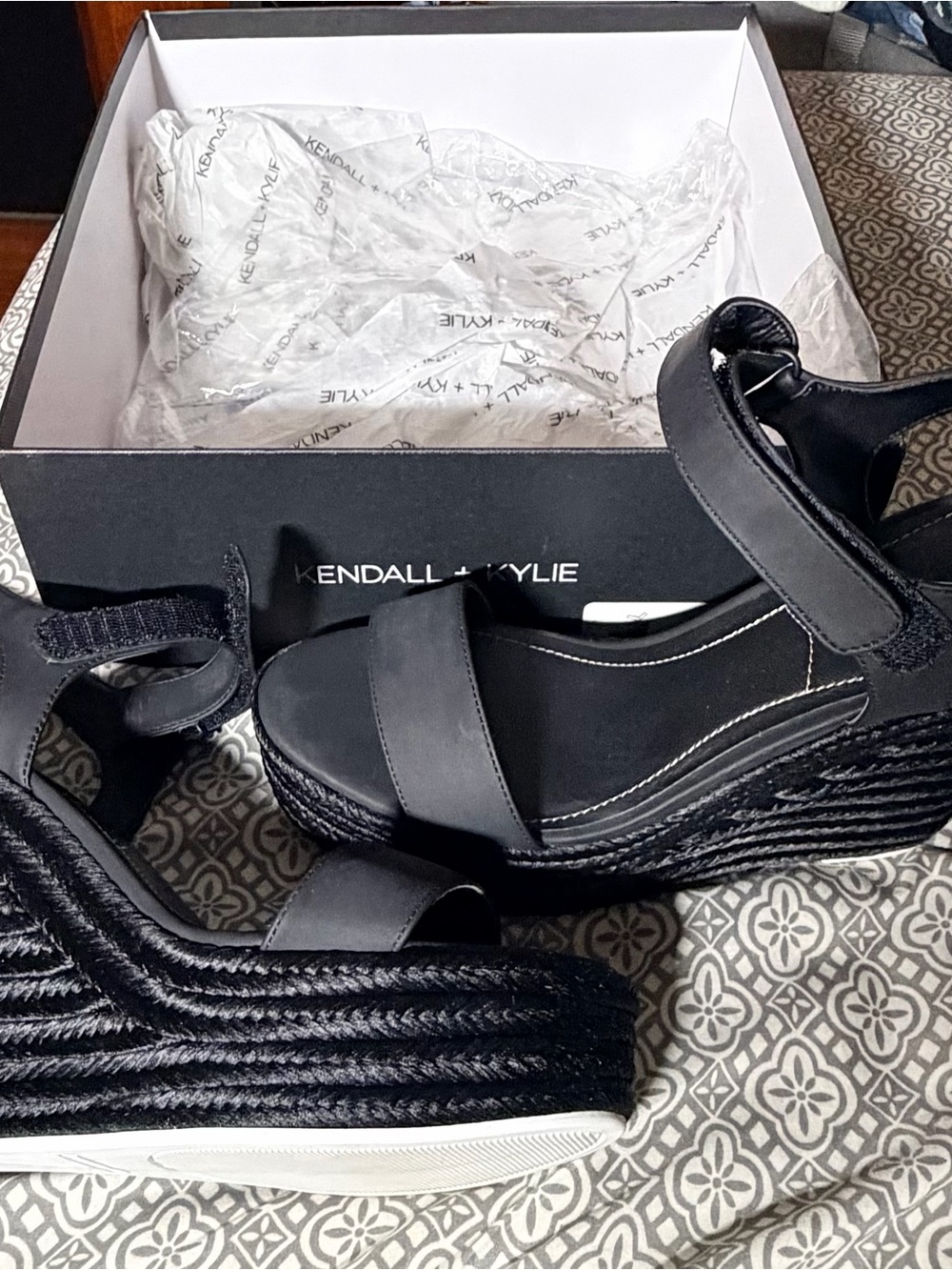 Kendall & Kylie Black Braided Platform Wedge Sandals